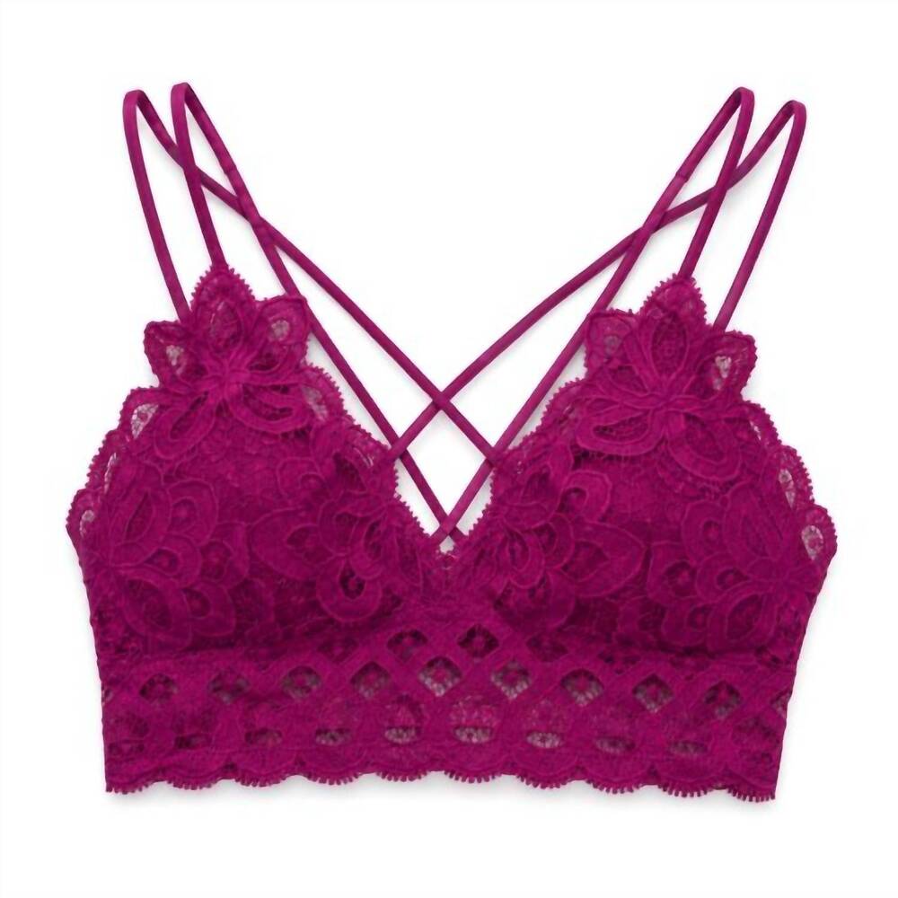 NEW ANEMONE women's lace criss cross bralette in magenta